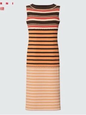 Sleeveless Striped Midi Dress in Orange, Brown and Pink